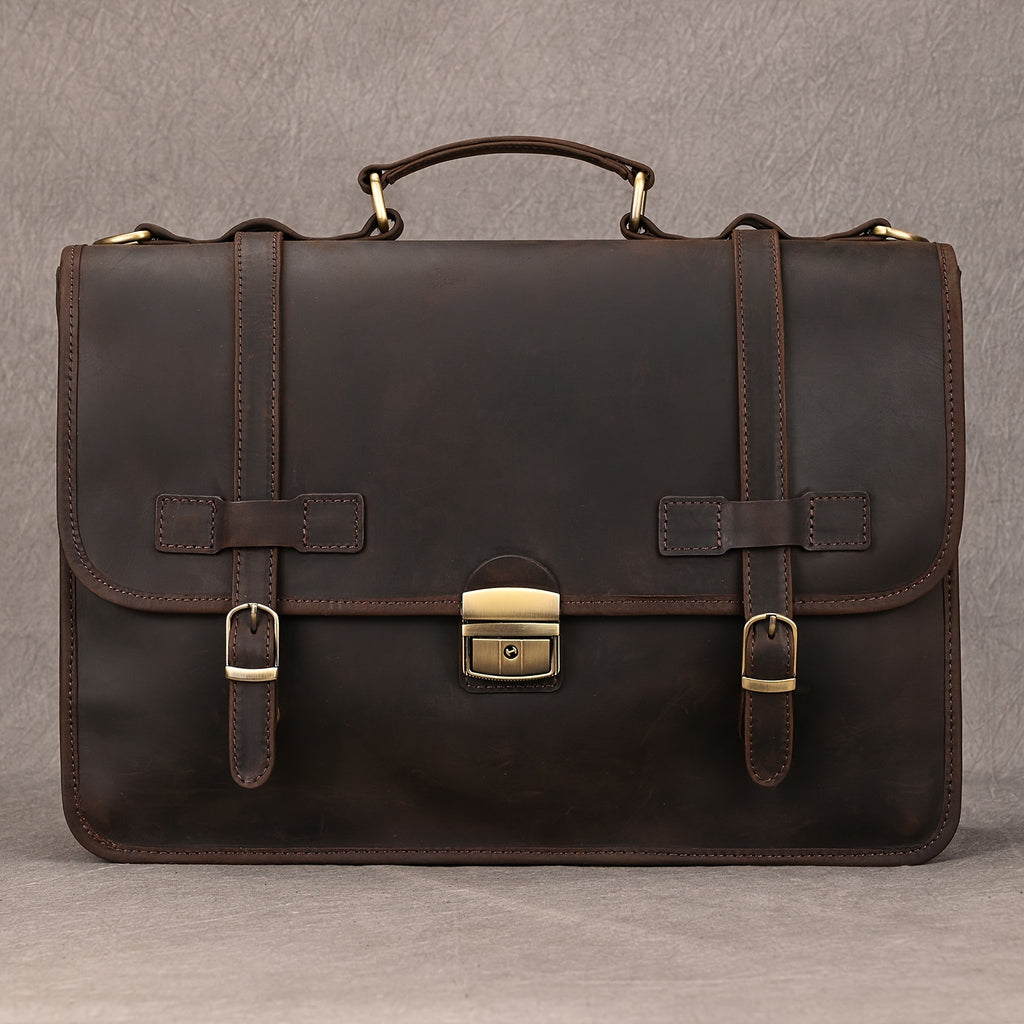 Men's Genuine Leather Briefcase Messenger Bag, Vintage Heavy-Duty Professional Handbag