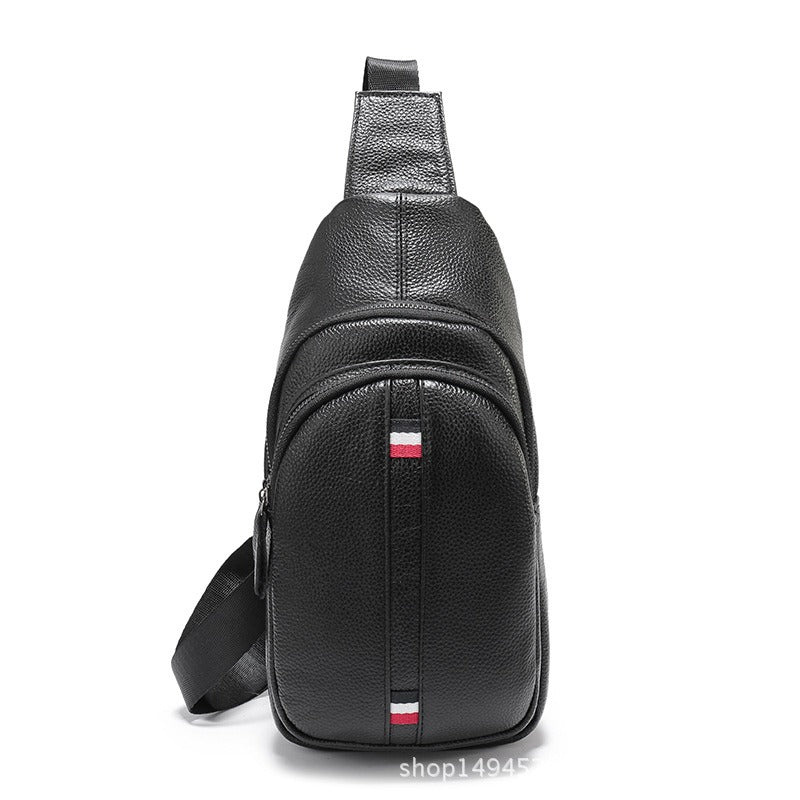 Men'S Genuine Leather Chest Bag | Korean-style Casual Crossbody, Outdoor Sports Shoulder Bag, Multifunctional Trendy Design, Portable Commuter Bag for Men
