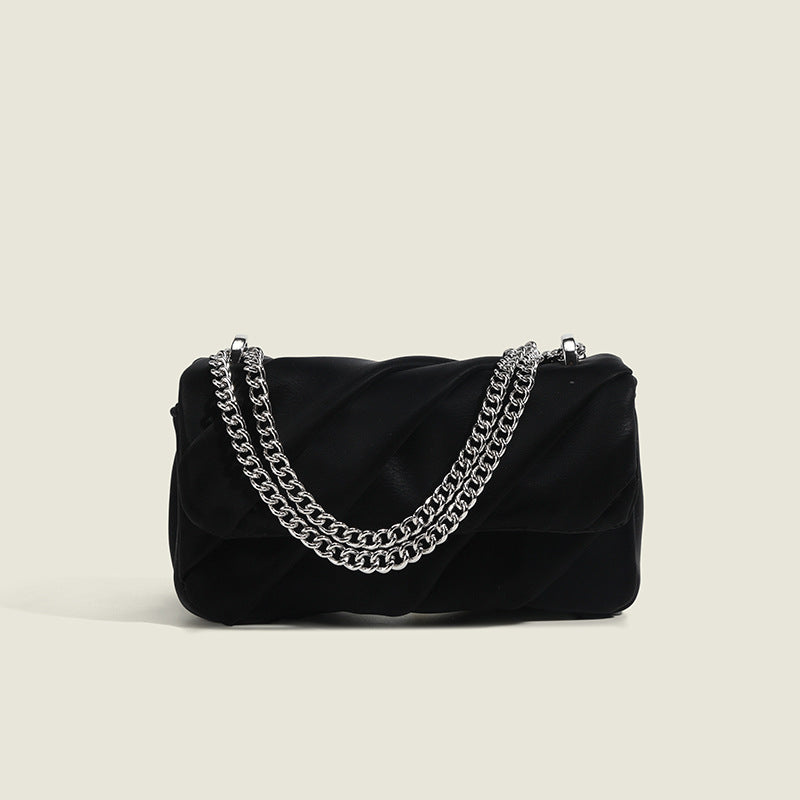 Women'S Cute Small Square Bag with Detachable Chain Shoulder Strap | Light Blue\White\Black Single Shoulder Bag, Golden Hardware Accessories, Lining, 7.09x2.76x3.94inch, Daily Casual Handbag