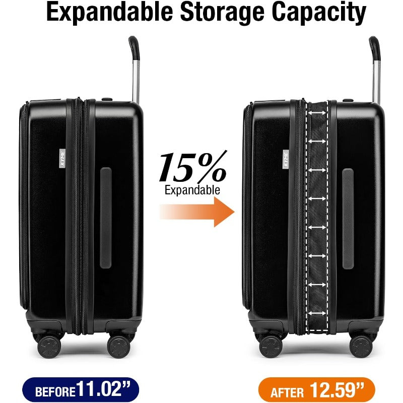 Carry-On Luggage | Airline Approved with Laptop Compartment, Black, 20 Inch, ABS Shell, Zipper Closure