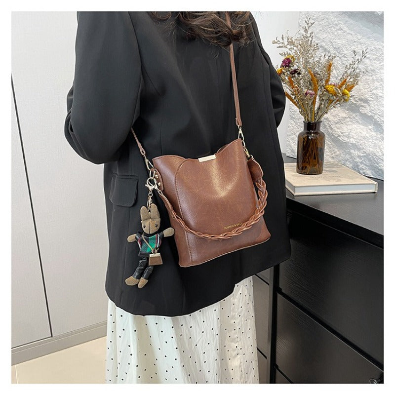 New Stylish Retro Multifunctional Textured Commuter Shoulder Crossbody Handbag | Christmas Thanksgiving Gift, PVC Material, Zipper Closure