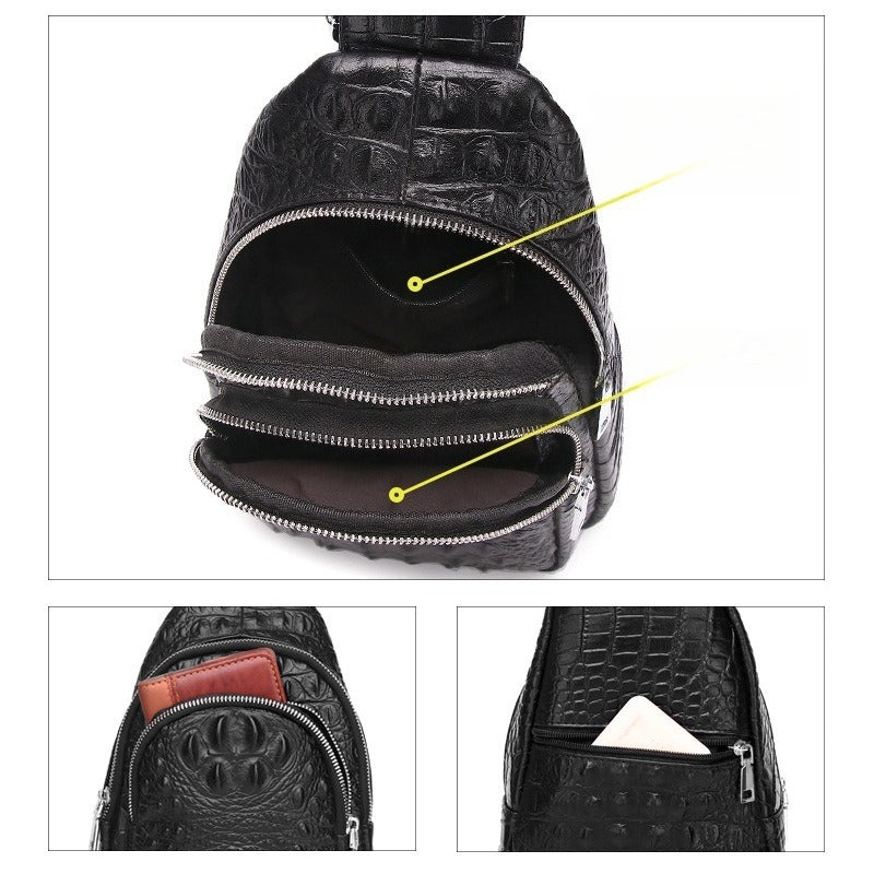 Men's Genuine Top Grain Leather Crossbody Bag - Single Shoulder Chest Pack with Adjustable Strap, Multi-Functional Hands-Free for smart phone Essentials