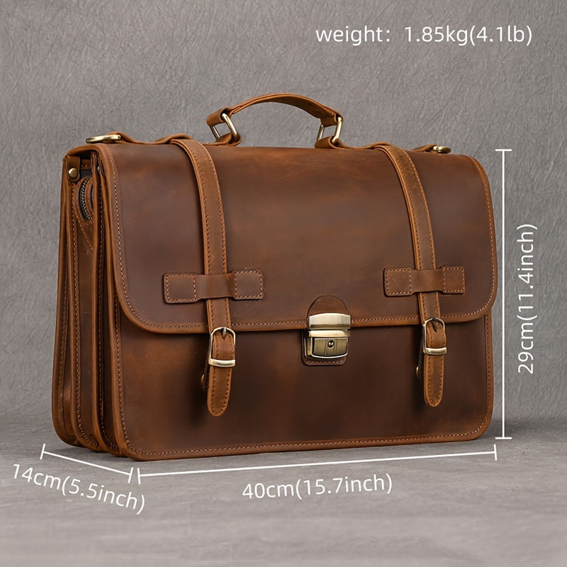 Men's Genuine Leather Briefcase Messenger Bag, Vintage Heavy-Duty Professional Handbag