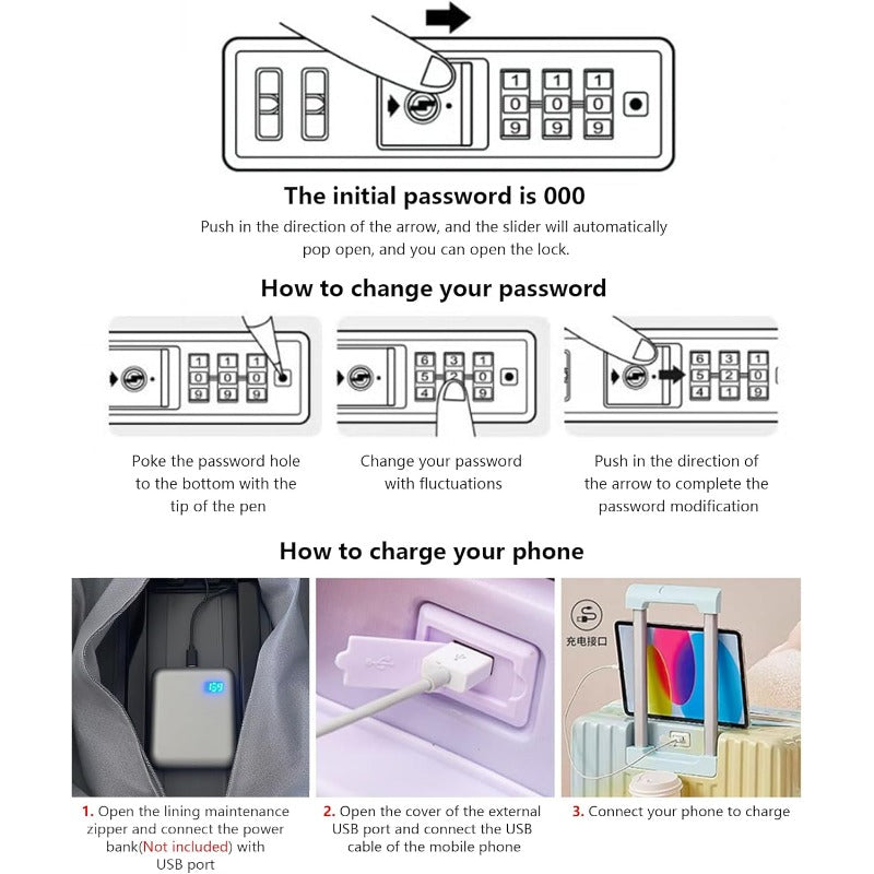 Gets Airline Carry On Luggage with USB Charger & Phone\Cup Holder - ABS+PC Hardshell Suitcase, Front Pocket for laptop, Spinner Wheel Lightweight Travel for Women & Men (Pink)