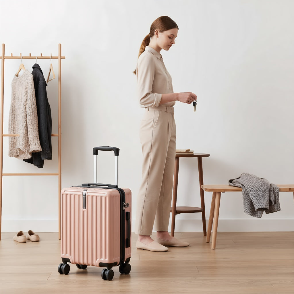 Customized 20-inch Pink Luggage | Lightweight, Swivel Caster Wheels, Aluminum Alloy Handle, ABS+PC Shell