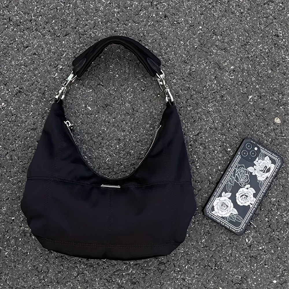 Small Retro Shoulder Bag for Women, Soft Hobo Style, Black Purse Inspired by Spice, Crescent-Shaped Handbag