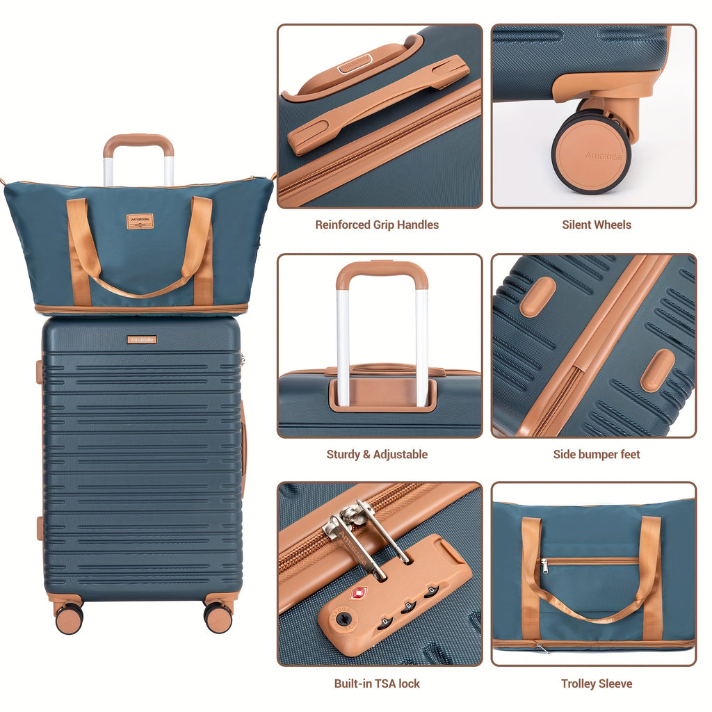 6pcs Luggage Sets with Duffel Bag And Toiletry Bag, Hardside ABS Carry-on And Checked Suitcase Set with TSA Lock, 360° Double Spinner Wheels