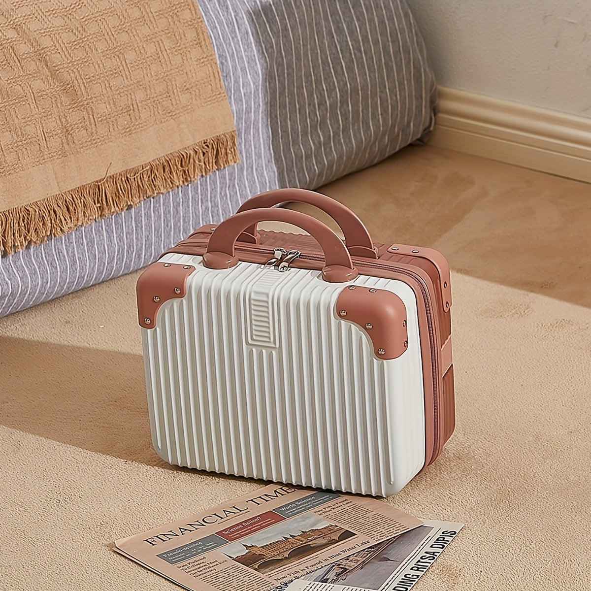 14-Inch Vintage Lightweight Carry-On Suitcase with Combination - Small Travel Luggage, Zipper Closure & Shoulder Strap, Multifunctional Portable Case - Compact Airplane Cabin Bag