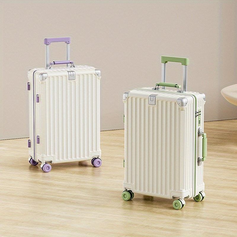 1pc 26-inch Large Capacity Fashionable Suitcase with Foldable Cup Holder, Alloy Corner Protection, Durable PC Shell, 360° Silent PE Spinner Wheels, Side Handle