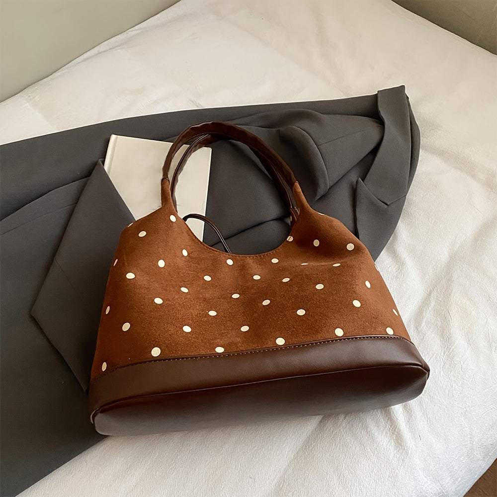 Fashionable Polka Dot Large Capacity Women'S Shoulder Bag | Tote with Fixed Straps, Magnet Closure, Lining, Bow Embellishment