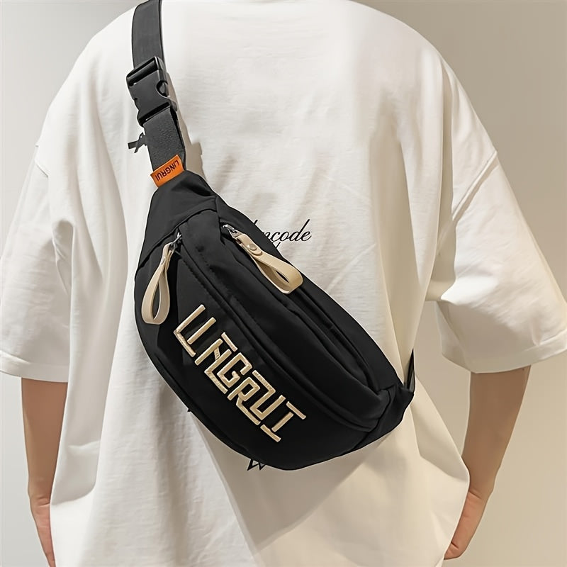 Men's Lightweight Nylon Waist Bag - Adjustable Crossbody Chest Sling with Zipper Closure, Multi-Compartment