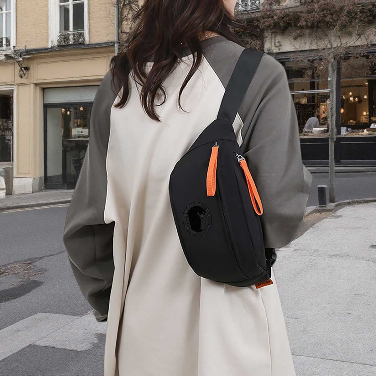 A Doni Burke Print Neutral Crossbody Bag | Adjustable Shoulder Straps, Zipper Closure, Casual Waist Bag