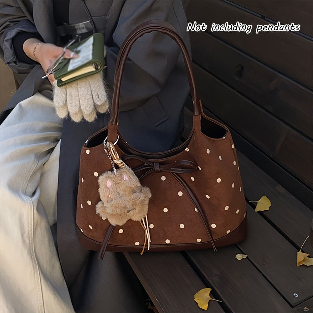 Fashionable Polka Dot Large Capacity Women'S Shoulder Bag | Tote with Fixed Straps, Magnet Closure, Lining, Bow Embellishment