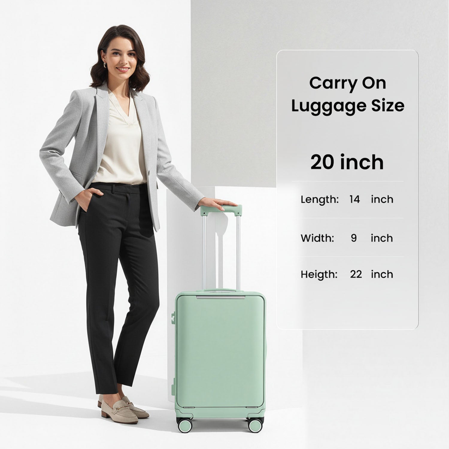 20-Inch Airline Approved Carry On Luggage with Laptop Sleeve, Front Opening, Cup Holder, and Phone Holder, Aluminum Frame Hardside Spinner Suitcase with Tsa Lock