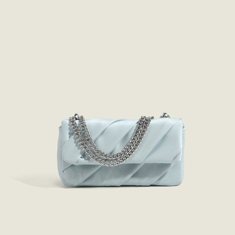 Women'S Cute Small Square Bag with Detachable Chain Shoulder Strap | Light Blue\White\Black Single Shoulder Bag, Golden Hardware Accessories, Lining, 7.09x2.76x3.94inch, Daily Casual Handbag