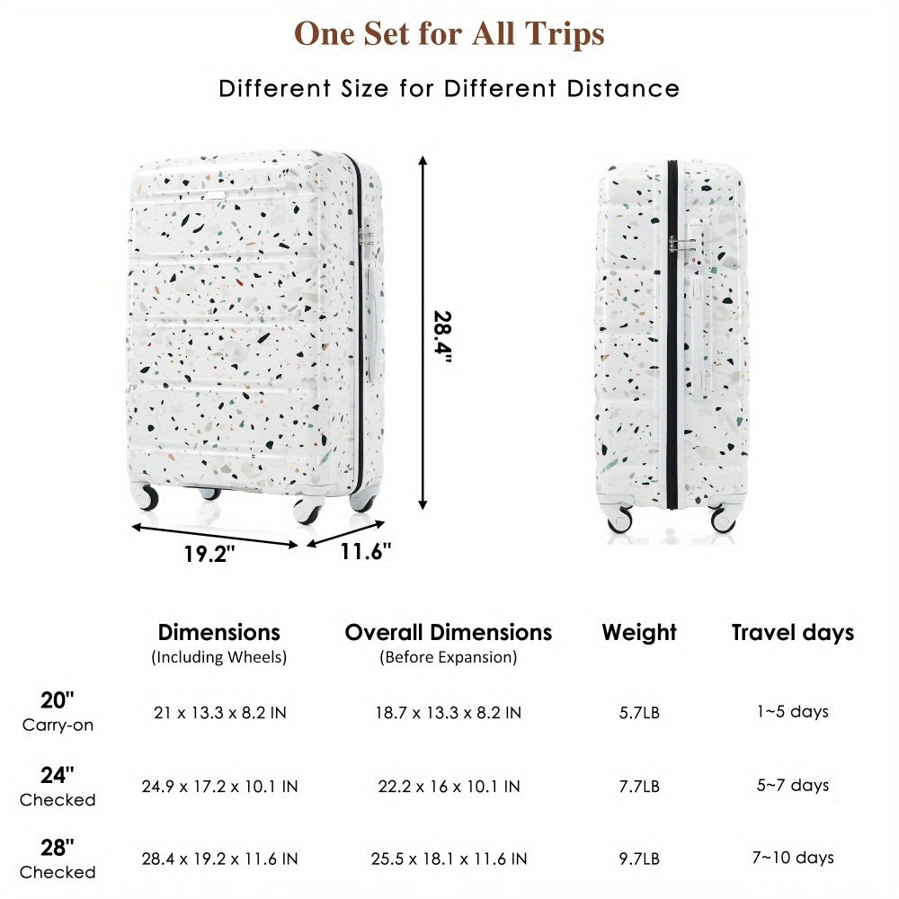 Luggage Set of 3, 20-inch with USB Port, Airline Certified Carry-on Luggage, ABS+PC Hard Shell Luggage with Spinner Wheels