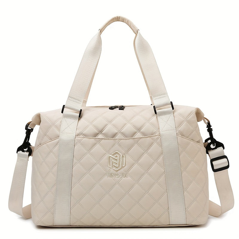 Travel Bag Large Capacity Argyle Pattern Travel Luggage Bag | Solid Color Duffle Bag, Portable Overnight Bag