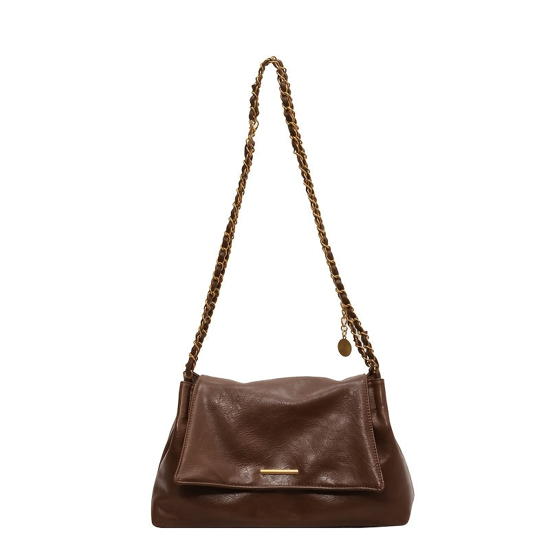 Women's Vintage Tote Bag with Chain Strap - Large Capacity Underarm Shoulder Bag Suitable for Daily Use & Commuting