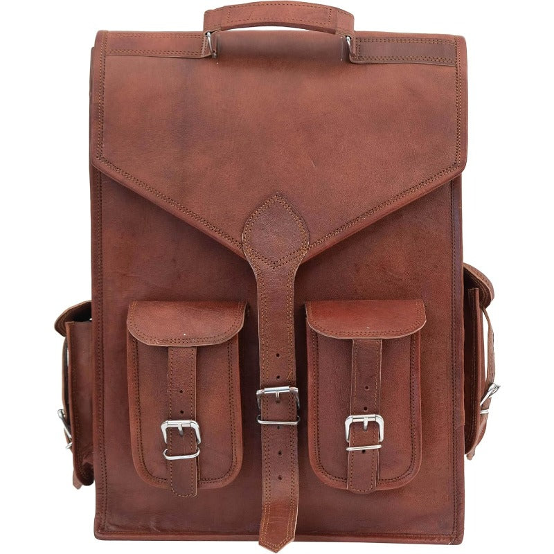 16 Leather Backpack, Lightweight Messenger Bag for Laptops, Rucksack Sling Bag for Men, Dimensions 12 (W) X 16 (H), in Brown Color