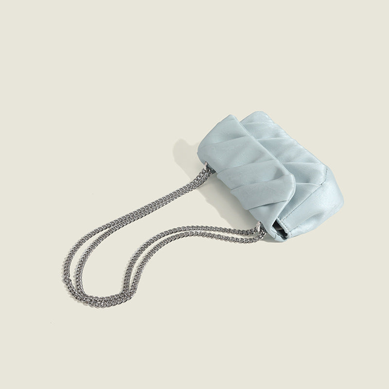 Women'S Cute Small Square Bag with Detachable Chain Shoulder Strap | Light Blue\White\Black Single Shoulder Bag, Golden Hardware Accessories, Lining, 7.09x2.76x3.94inch, Daily Casual Handbag